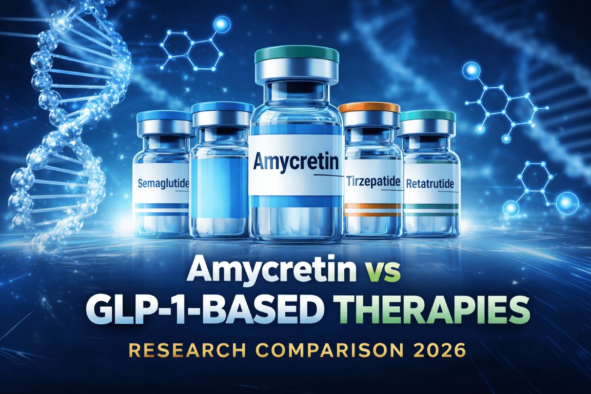 Amycretin vs GLP-1 based therapies comparison including semaglutide, tirzepatide and retatrutide research overview”